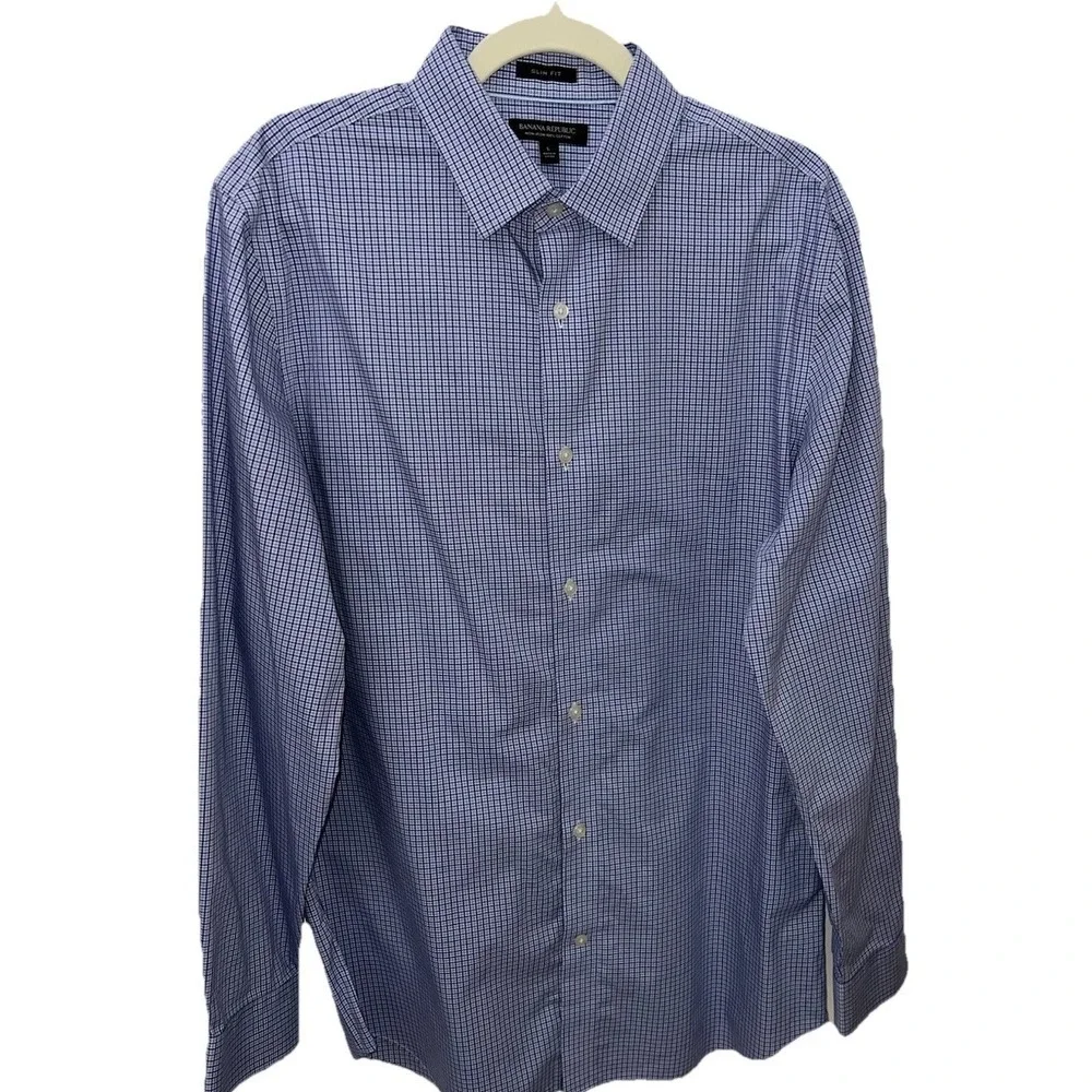 (..2)Banana Republic Mens L Shirt Blue Striped Long Sleeve Button-Down Slim Fit